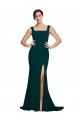 Best Fitted Square Neck Long Crepe Bridesmaid Dress / Prom Dress with Train and Side Split UK