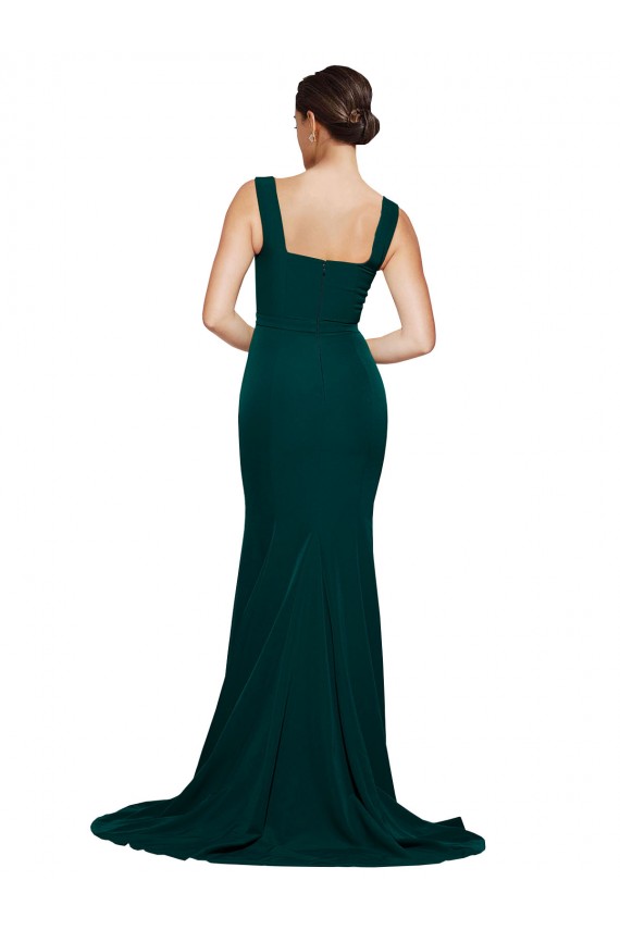 Best Fitted Square Neck Long Crepe Bridesmaid Dress / Prom Dress with Train and Side Split UK