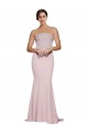 Best Straight Neck Long Strapless Formal Crepe Bridesmaid Dress / Prom Dress with Soft Tulle Overlay and Small Train UK