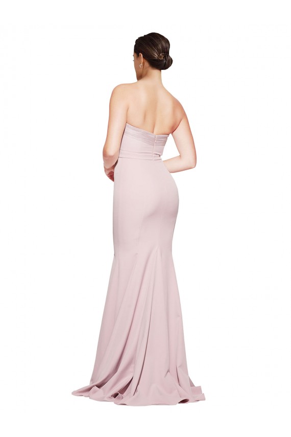 Best Straight Neck Long Strapless Formal Crepe Bridesmaid Dress / Prom Dress with Soft Tulle Overlay and Small Train UK