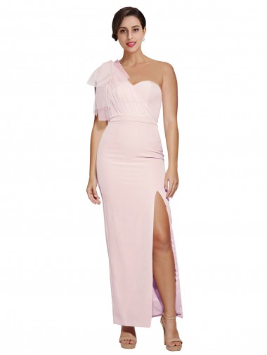 Best One Shoulder Tulle Overlay Sweetheart Neckline Long Formal Crepe Bridesmaid Drss with Thigh Split UK