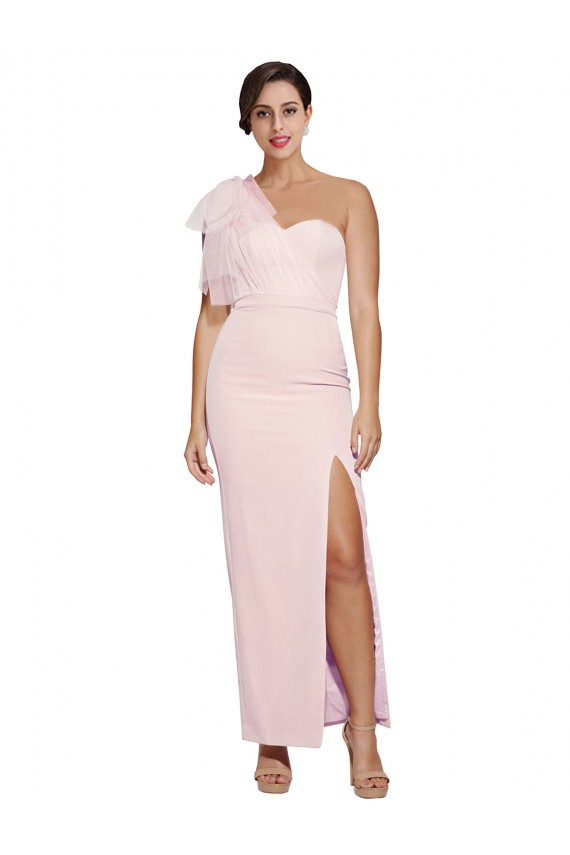 Best One Shoulder Tulle Overlay Sweetheart Neckline Long Formal Crepe Bridesmaid Drss with Thigh Split UK