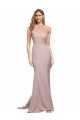 Best Long Sweetheart Formal Crepe Bridesmaid Dress / Prom Dress with High Neck Illusion Tulle Details UK