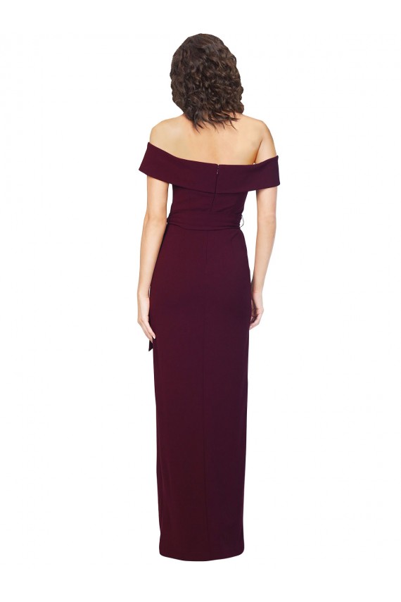Best Fitted Full Length Off the Shoulder Formal Crepe Bridesmaid Dress / Prom Dress with Side Split and Waist Tie UK
