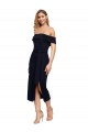 Best Fitted Short Cocktail Midi Length Off the Shoulder Formal Crepe Bridesmaid Dress / Prom Dress with Side Split and Waist Tie UK