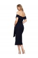 Best Fitted Short Cocktail Midi Length Off the Shoulder Formal Crepe Bridesmaid Dress / Prom Dress with Side Split and Waist Tie UK