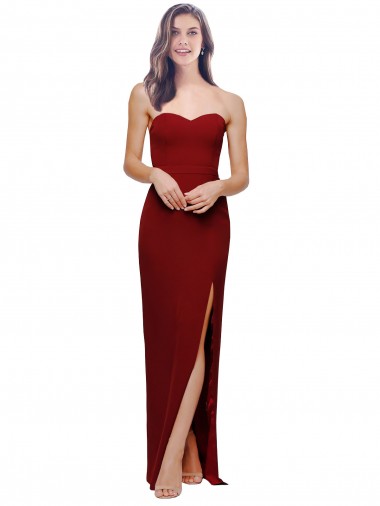 Best Straight Pencil Skirt Long Sweetheart Formal Crepe Bridesmaid Dress / Prom Dress with High Side Split UK