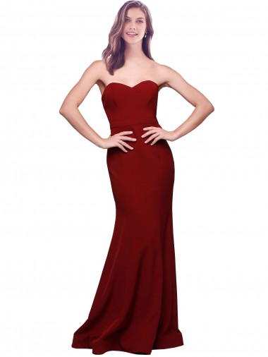 Best Long Full Length Sweetheart Slim Formal Crepe Bridesmaid Dress / Prom Dress with Strapless Bodice UK