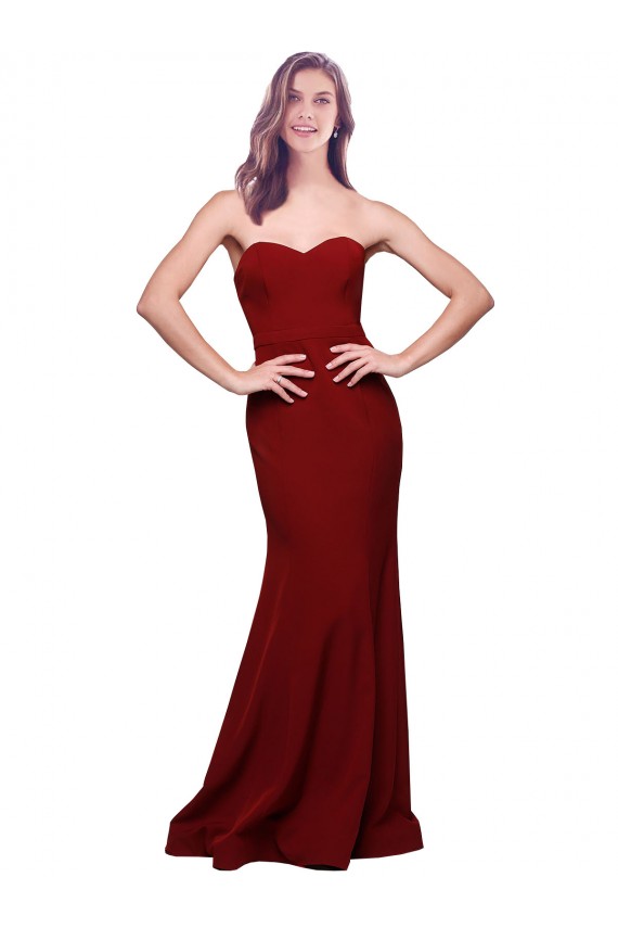 Best Long Full Length Sweetheart Slim Formal Crepe Bridesmaid Dress / Prom Dress with Strapless Bodice UK