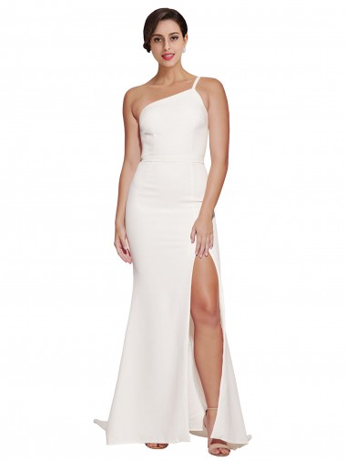 Best Long Sweep Train Crepe Bridesmaid Dress / Prom Dress with Side Split and One Strap UK