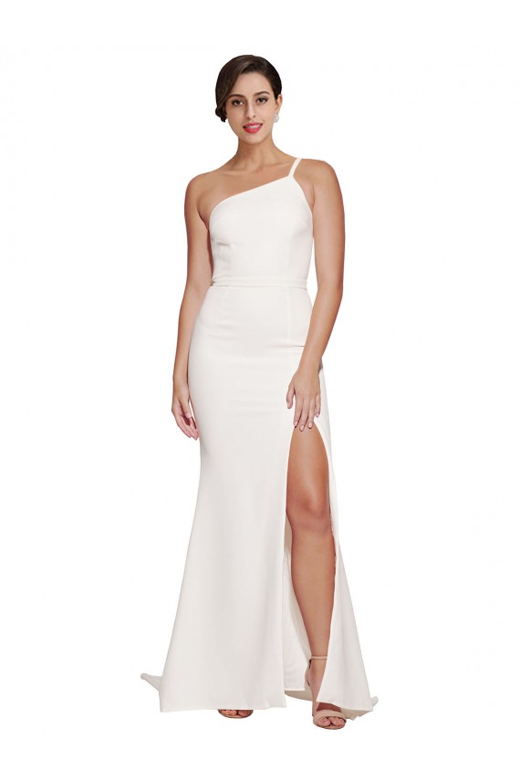 Best Long Sweep Train Crepe Bridesmaid Dress / Prom Dress with Side Split and One Strap UK