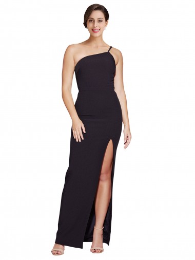 Best Long Floor Length Formal Crepe Bridesmaid Dress / Prom Dress with Side Split and One Strap UK