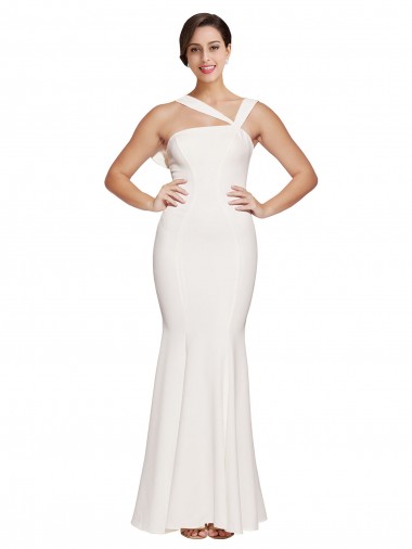 Best Full Length Square Neck Formal Crepe Bridesmaid Dress / Prom Dress with Asymmetrical Straps and Bow Back UK