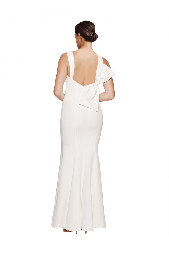 Best Full Length Square Neck Formal Crepe Bridesmaid Dress / Prom Dress with Asymmetrical Straps and Bow Back UK