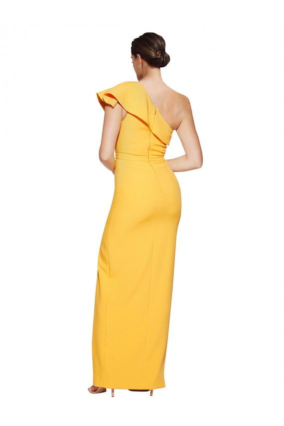 Best One Shoulder Floor Length Formal Crepe Bridesmaid Dress / Prom Dress with Thigh High Split UK