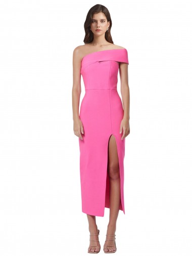 Best One Shoulder Neckline Short Midi Length Formal Crepe Bridesmaid Dress / Cocktail Prom Dress UK