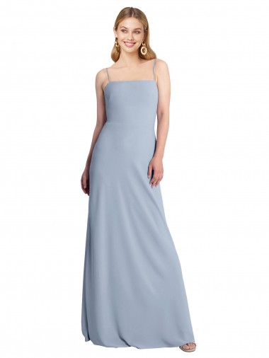 Best Straight Neckline Crepe Slip Bridesmaid Dress / Prom Dress with Strappy Back UK