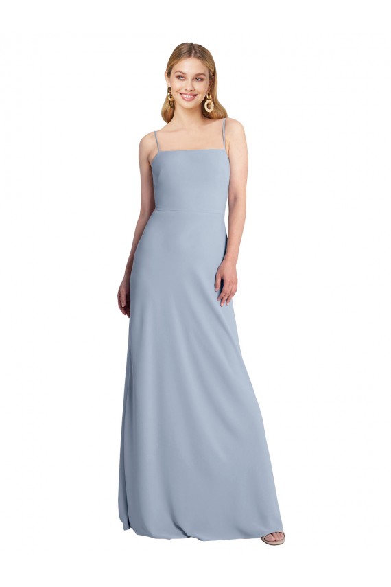 Best Straight Neckline Crepe Slip Bridesmaid Dress / Prom Dress with Strappy Back UK