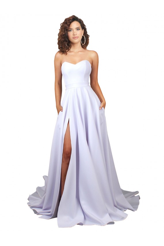 Best Simple Sweetheart A-Line Long Crepe Beach Wedding Dress with Front Slit UK
