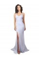 Best Simple Mermaid V-Neck Long Crepe Beach Wedding Dress with Right Slit UK