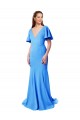Best Short Sleeves Long V-Neck Crepe Bridesmaid Dress / Prom Dress with V-Back UK