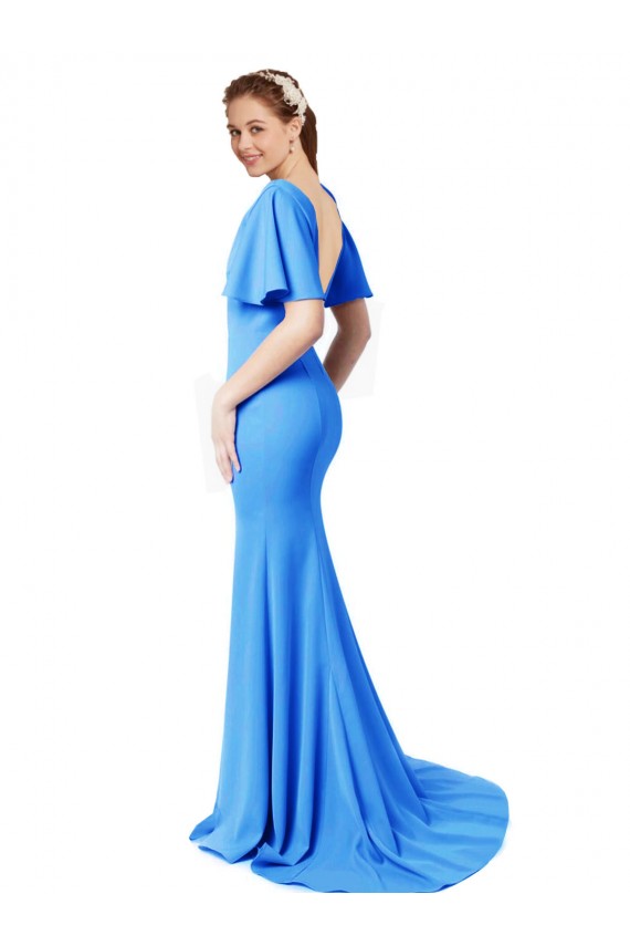 Best Short Sleeves Long V-Neck Crepe Bridesmaid Dress / Prom Dress with V-Back UK