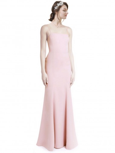 Best Square Neck Criss Cross Open Back Slim Crepe Bridesmaid Dress / Prom Dress with Spaghetti Straps UK