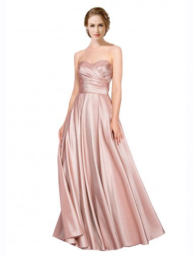 Best Long Plated Strapless Sweetheat Formal Stretch Satin Bridesmaid Dress / Prom Dress UK