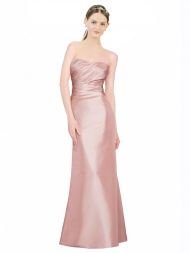 Best Long Strapless Formal Stretch Satin Bridesmaid Dress / Prom Dress with Pleats and Low Back UK