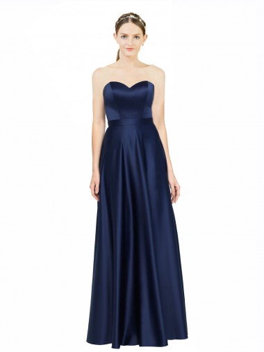Best Floor Length Sweetheart Neckline Formal Stretch Satin Bridesmaid Dress with Belt UK