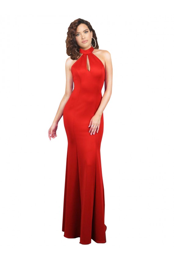 Best Halter Neck keyhole Front Back Long Formal Stretch Satin Bridesmaid Dress / Prom Dress UK