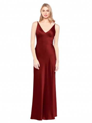 Best Full Length Long Formal Stretch Satin Slip Bridesmaid Dress / Prom Dress V-Back UK