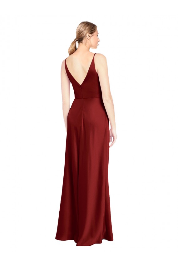 Best Full Length Long Formal Stretch Satin Slip Bridesmaid Dress / Prom Dress V-Back UK
