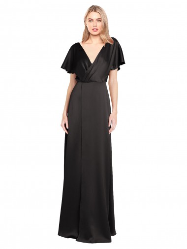 Best Cap Sleeves Open Back Long Formal Stretch Satin Bridesmaid Dress / Prom Dress UK