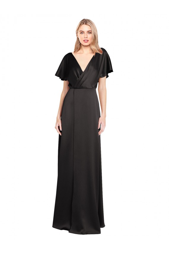 Best Cap Sleeves Open Back Long Formal Stretch Satin Bridesmaid Dress / Prom Dress UK