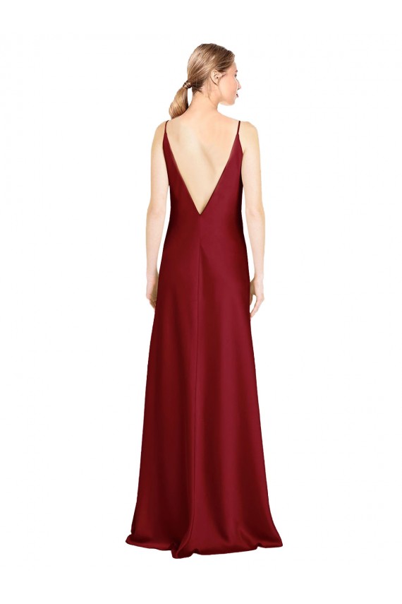 Best Floor Length Deep V-Back Formal Stretch Satin Bridesmaid Dress / Prom Dress with Front Slit UK