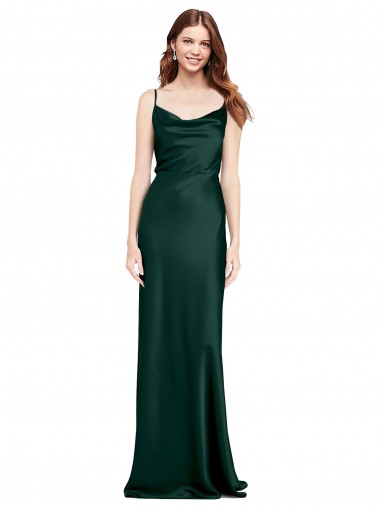Best Fitted Cowl Neck Long Formal Stretch Satin Slip Bridesmaid Dress / Prom Dress with V-Back UK