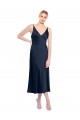 Best V-Neck Midi Length Short Cocktail Formal Stretch Satin Bridesmaid Dress / Prom Dress V-Back UK