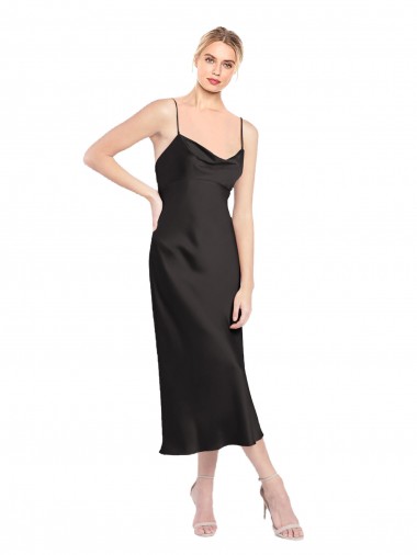 Best Cowl Neck Midi Length Short Cocktail Formal Stretch Satin Slip Bridesmaid Dress / Prom Dress UK