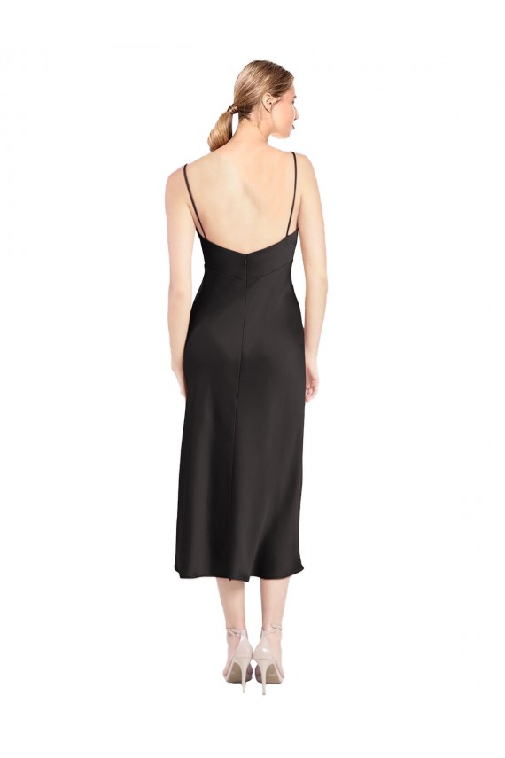 Best Cowl Neck Midi Length Short Cocktail Formal Stretch Satin Slip Bridesmaid Dress / Prom Dress UK