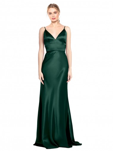Best High V-Neck Long Full Length Sheath Formal Stretch Satin Bridesmaid Dress / Prom Dress UK
