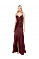 Best Sleek Spaghetti Straps V-Neck Formal Stretch Satin Bridesmaid Dress / Prom Dress with Center Front Slit UK