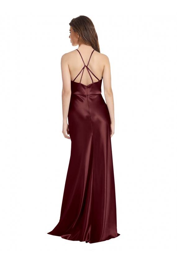 Best High Neck Halter Long Sleeveless Formal Stretch Satin Bridesmaid Dress / Prom Dress with Strappy Back UK