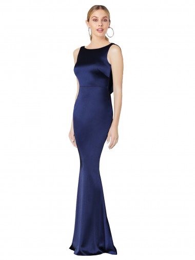 Best Sheath High Neck Formal Stretch Satin Bridesmaid Dress / Prom Dress Low Back UK
