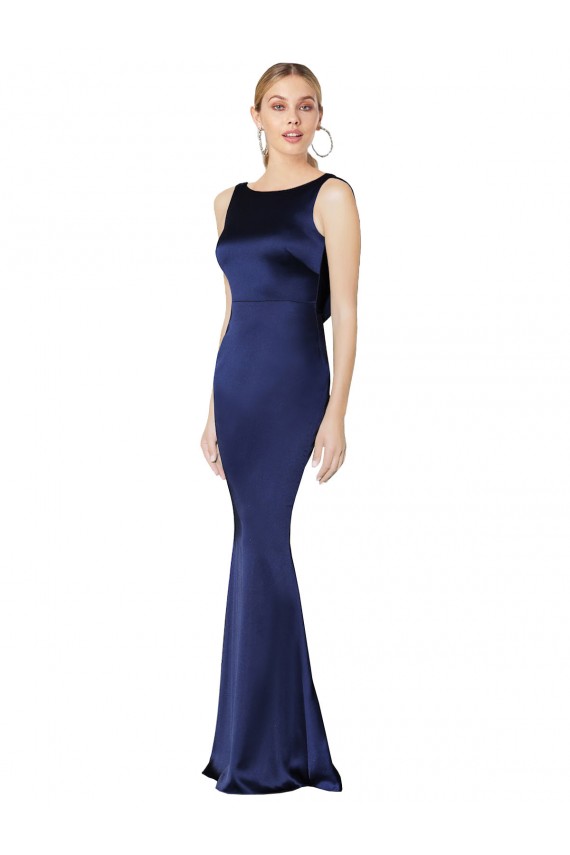 Best Sheath High Neck Formal Stretch Satin Bridesmaid Dress / Prom Dress Low Back UK