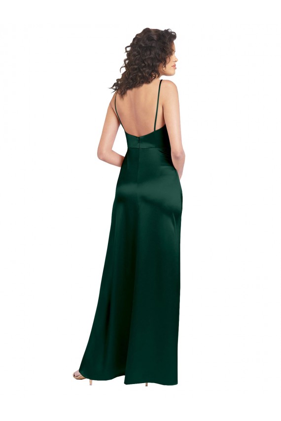 Best Long Slim Scoop Neck Formal Stretch Satin Bridesmaid Dress / Prom Dress with Open Back UK