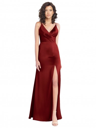 Best Faux Surplice Neckline Long Slim A-Line Formal Stretch Satin Bridesmaid Dress / Prom Dress UK