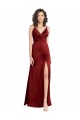Best Faux Surplice Neckline Long Slim A-Line Formal Stretch Satin Bridesmaid Dress / Prom Dress UK