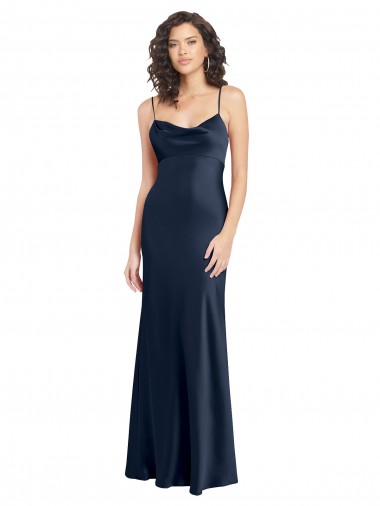 Best Cowl Neck Long Empire Waist Formal Stretch Satin Bridesmaid Dress with Open Back UK
