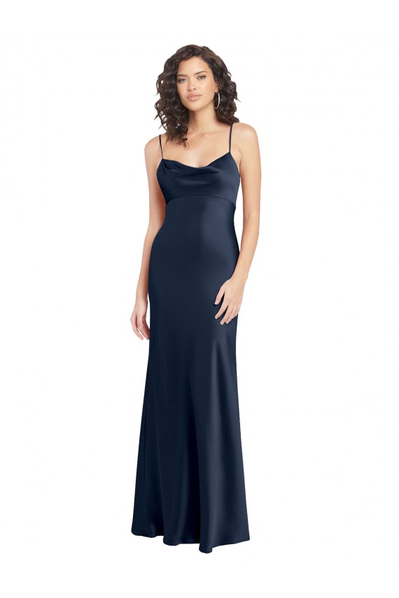 Best Cowl Neck Long Empire Waist Formal Stretch Satin Bridesmaid Dress with Open Back UK